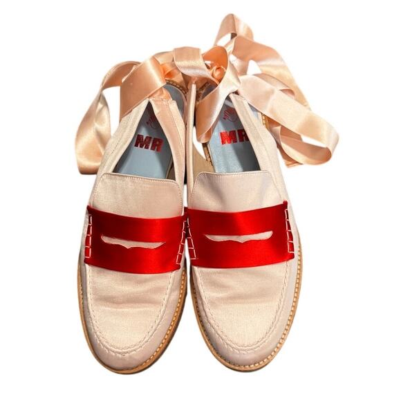 Man Repeller x Melanie Elturk satin ribbon loafers Pink & Red Size 38 (7.5–8) ✨ - Picture 2 of 5